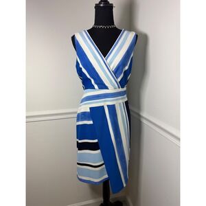 Nautical Blue White Striped V Neck Sleeveless Sheath Dress Sz 6 old money